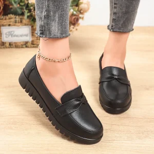 Women's Bow Detail Leather Flat Shoes