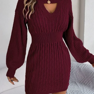 Openwork Fitted Bodycon Sweater Dress